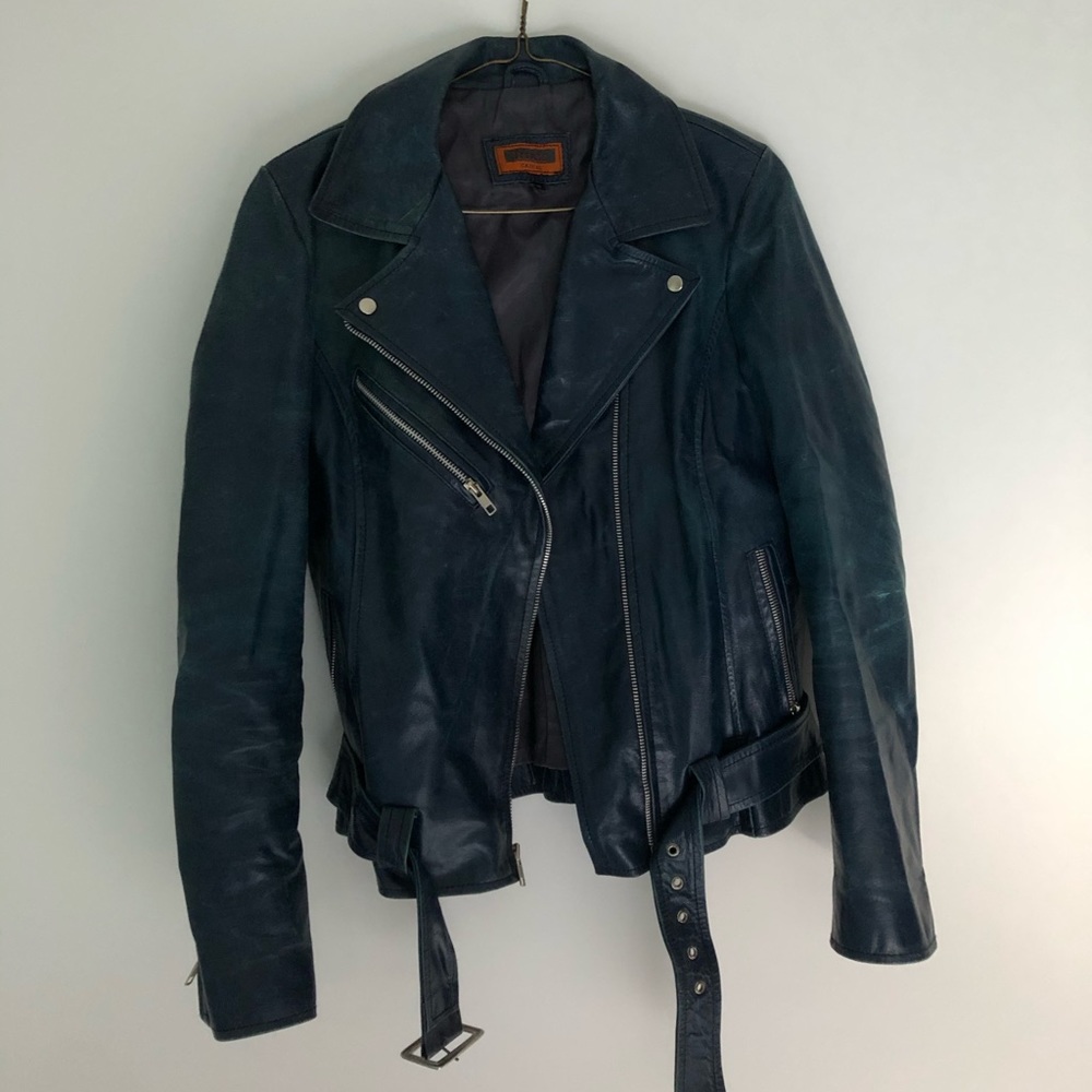 Vintage Blue Leather Jacket